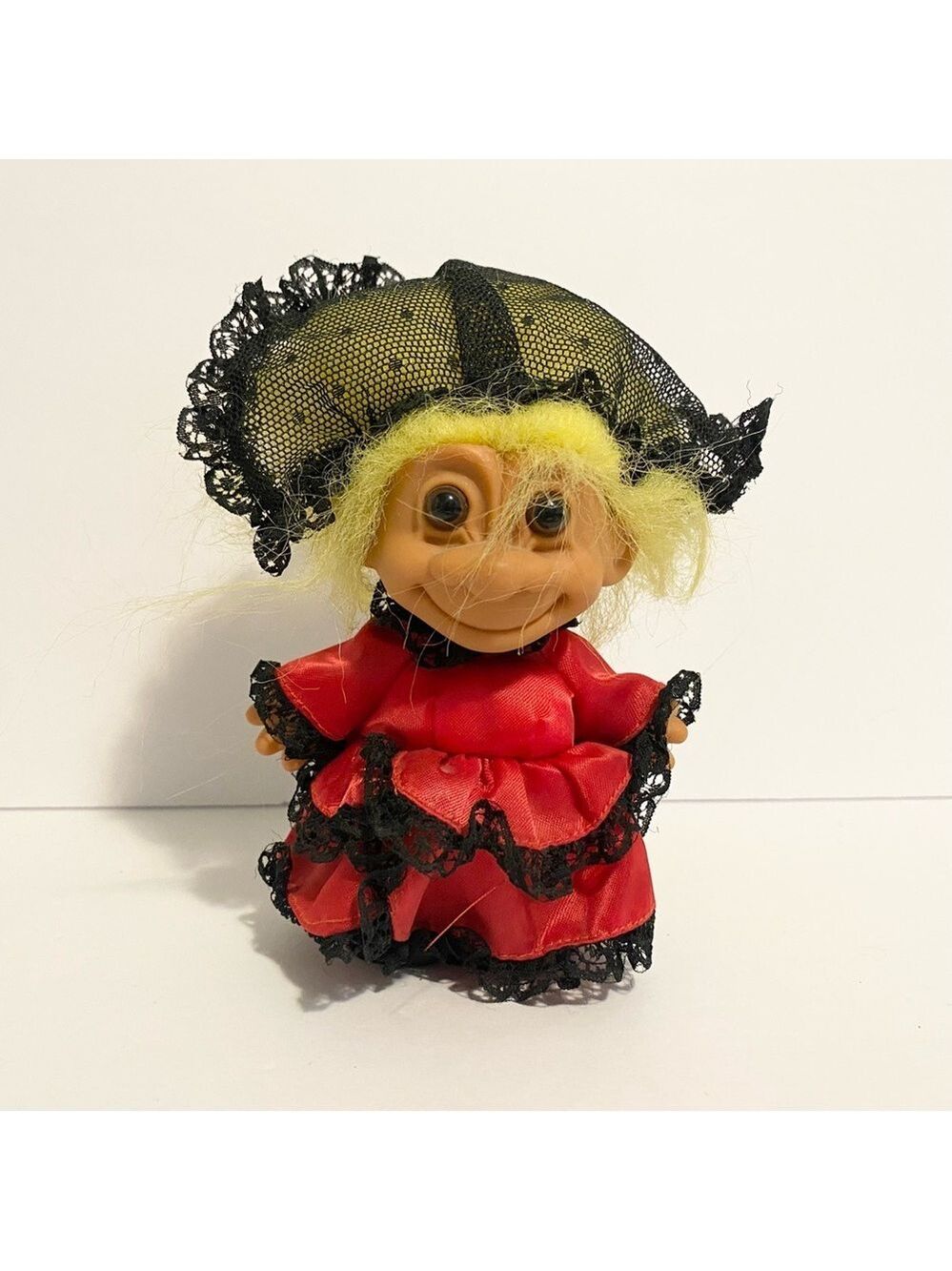 Vintage Russ Troll Figure Señorita from Spain Doll Black Red Dress 5” Toy Trolls